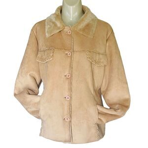 Banana Limon Faux Shearling Trim Lined Faux Suede Parka Jacket